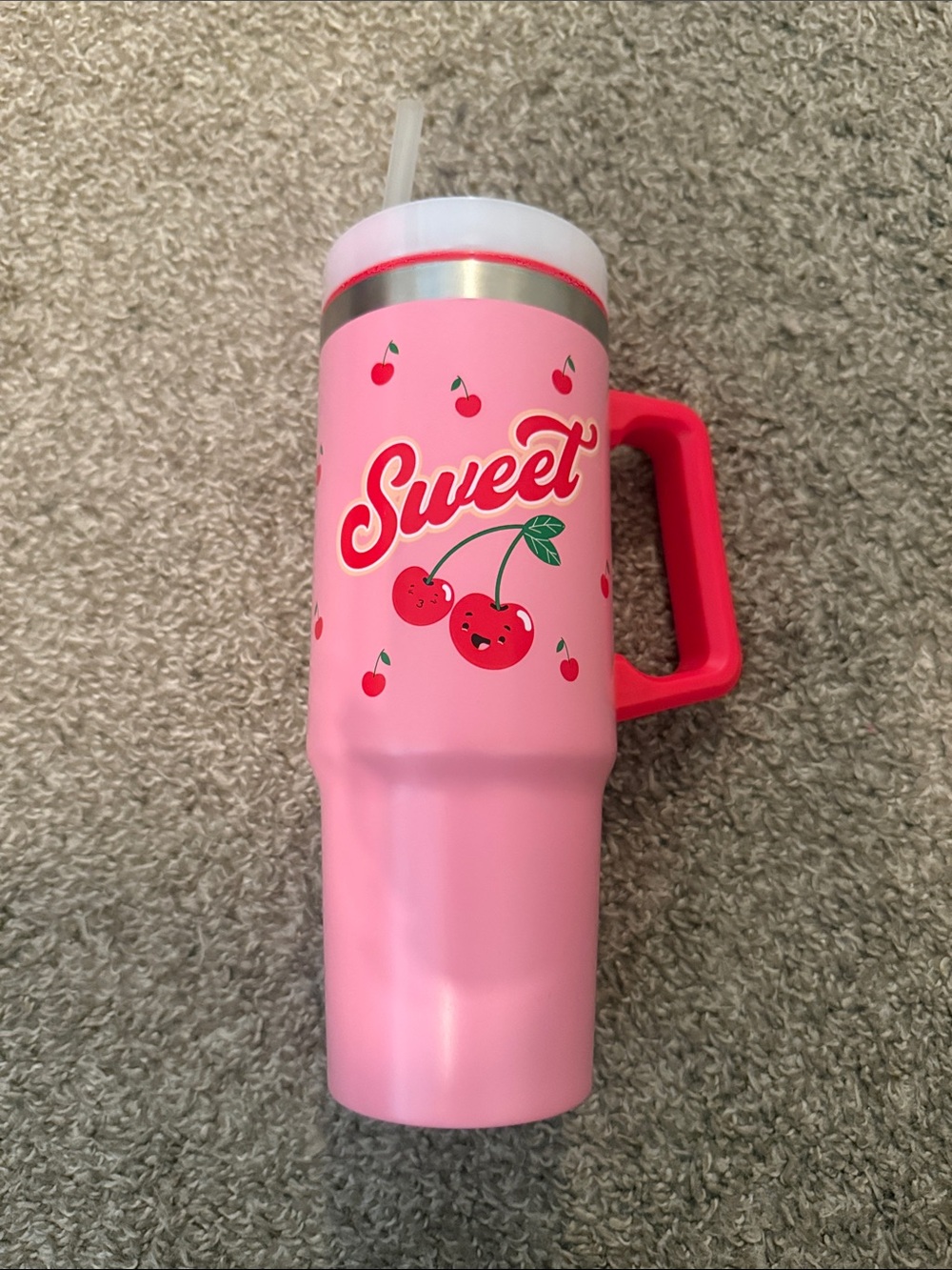 Pink 'Sweet' Cherry Travel Tumbler with Handle
